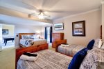 Basement Bedroom 3 Features a Queen Size Bed, 2 Twin Beds, 40 4K Smart TV, and Stunning Mountain Views